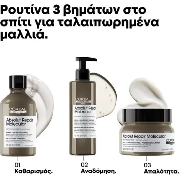 L'Oreal Professionnel - Serie Expert - Absolut Repair Molecular Μάσκα Επανόρθωσης Για Ταλαιπωρημένα Μαλλιά 250ml L'Oreal Professionnel - Serie Expert - Absolut Repair Molecular Μάσκα Επανόρθωσης Για Ταλαιπωρημένα Μαλλιά 250ml