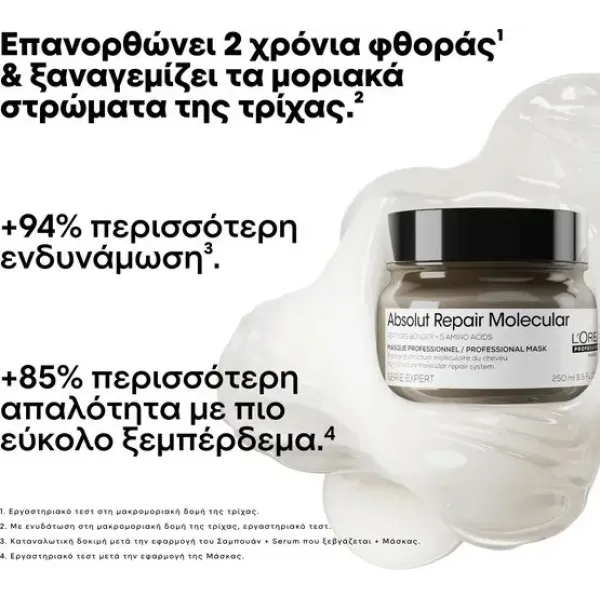 L'Oreal Professionnel - Serie Expert - Absolut Repair Molecular Μάσκα Επανόρθωσης Για Ταλαιπωρημένα Μαλλιά 250ml L'Oreal Professionnel - Serie Expert - Absolut Repair Molecular Μάσκα Επανόρθωσης Για Ταλαιπωρημένα Μαλλιά 250ml