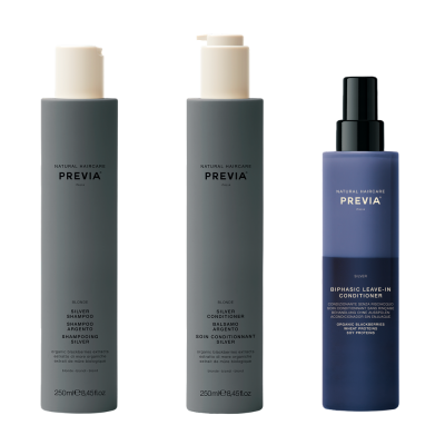 PREVIA SET BLONDE SILVER SHAMPOO 250 ML, CONDITIONER 250 ML & ΔΩΡΟ SILVER BIPHASIC 200 ML