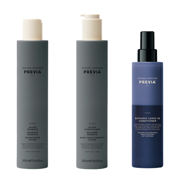 PREVIA SET BLONDE SILVER SHAMPOO 250 ML, CONDITIONER 250 ML & ΔΩΡΟ SILVER BIPHASIC 200 ML