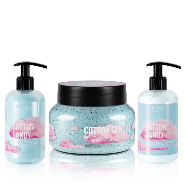 Quickgel Gift Set - Cotton Candy Shower gel, Bodyscrub & Body Lotion