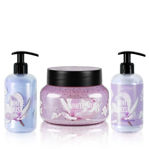 Quickgel Gift Set - White Musk Shower gel, Bodyscrub & Body Lotion