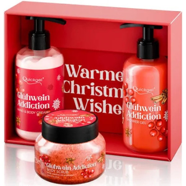 Quickgel Gluhwein Addiction Christmass  Σετ Περιποίησης για Καθαρισμό Σώματος & Ενυδάτωση 3τμχ